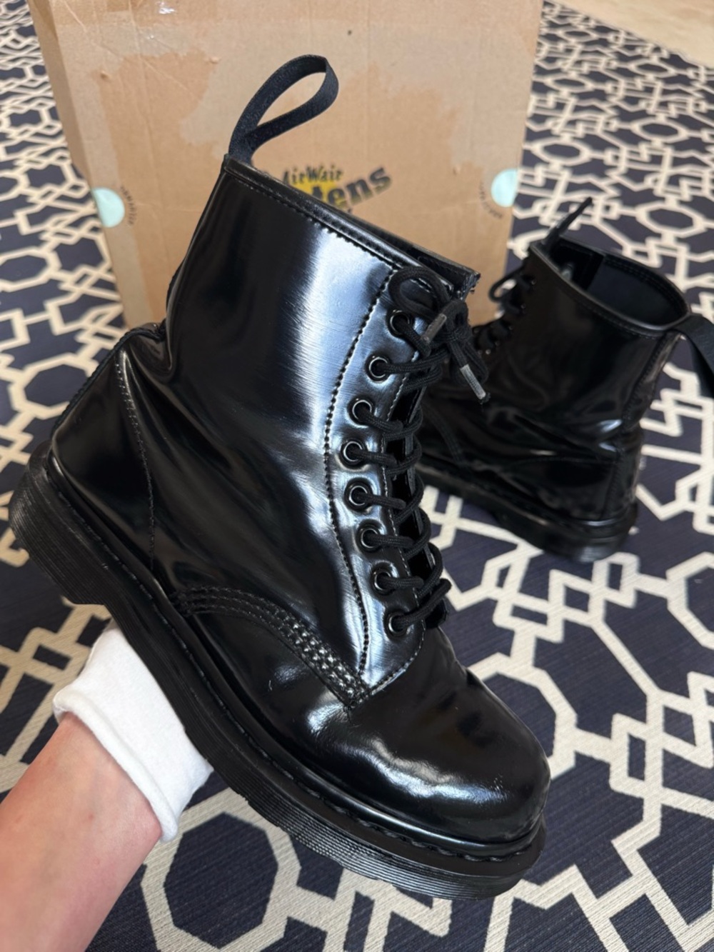 Dr. Martens 1460 Mono Smooth Leather Black 8 Eye Combat Lace Up Ankle Boots